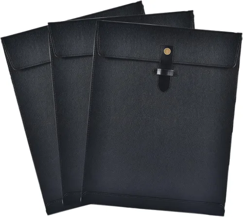 Vista 21 de Carpeta de Archivos de Cuero PU Negro, Organizador de Archivos con Cierre de Presión, Carpeta de Documentos Importantes, Organizador de Documentos