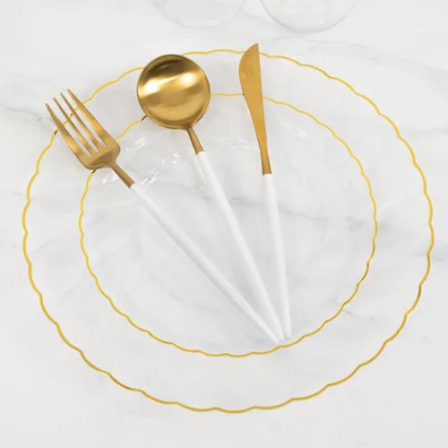 Vista 6 de Efavormart - Paquete de 10 platos de plástico transparente para fiestas, platos redondos desechables de postre de ensalada de 7.5 pulgadas con borde