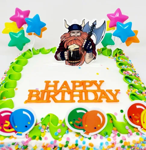 Vista 3 de Juego de decoración para pastel de cumpleaños de 7 piezas con temática vikinga
