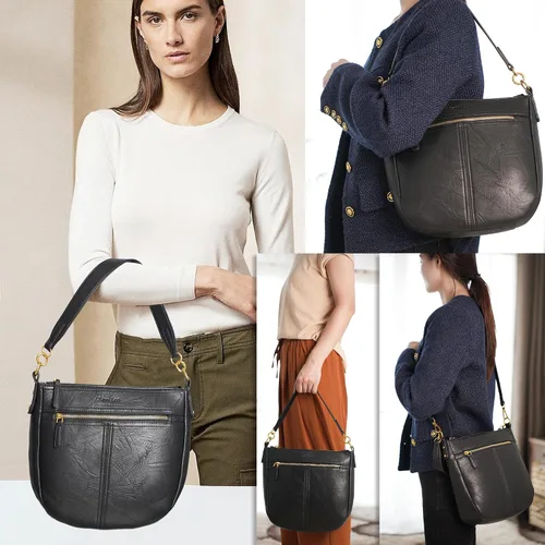 Vista 6 de Hobo Purses Totes Bolso de hombro de cuero vegano para mujer con correa cruzada desmontable