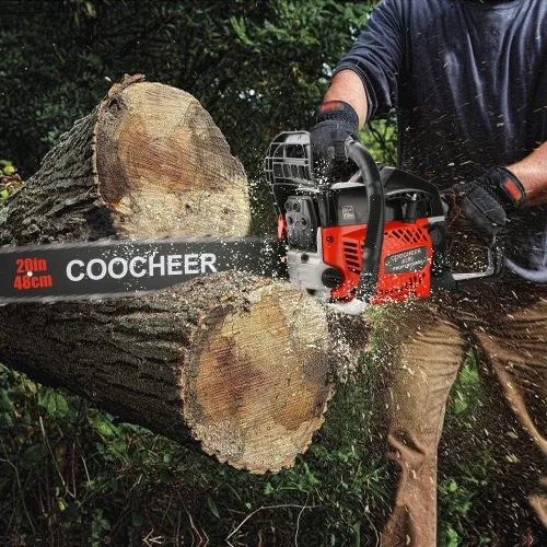 Vista 6 de COOCHEER Motosierras a gas de 62 cc, motosierra de gasolina de 20 pulgadas y 3.5 HP de 2 tiempos con tocones de árboles, extremidades, tala