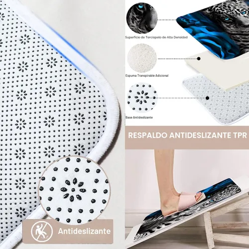 Vista 4 de Juego de 4 cortinas de ducha con diseño de rosa azul y leopardo con alfombras, tapa de inodoro y tapete de baño, cortina de ducha azul con 12