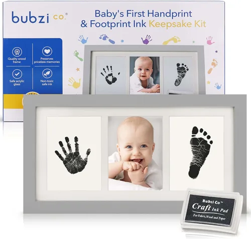 Vista 8 de Bubzi Co Kit de Huellas de Manos y Pies de Bebé y Marco de Fotos de Huellas para Niñas y Niños Recién Nacidos, Set de Regalos Únicos para Baby