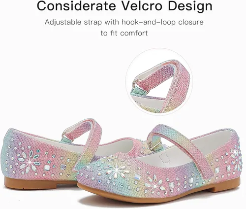 Vista 6 de Furdeour Girls Dress Shoes Mary Jane Flower Wedding Party Bridesmaids Shoes Glitter Princess Ballet Flats for Kid Toddler