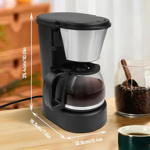 Vista 2 de Cafetera de goteo de 5 tazas de café antigoteo de un solo toque con jarra de filtro reutilizable, para mantener el calor, cuchara, cafetera
