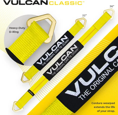 Vista 7 de VULCAN Kit completo de amarre de correa de eje con correas de trinquete de gancho a presión, amarillo clásico, incluye (4) correas de eje de 22
