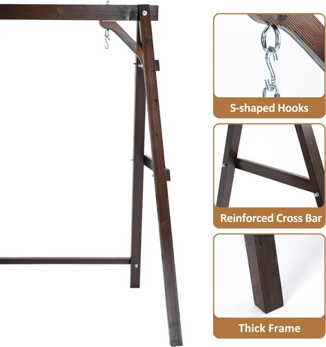 Vista 5 de Finnhomy Marco de columpio para porche de 880 libras, soporte estable de madera con tablero de conexión inferior adicional, marco de columpio