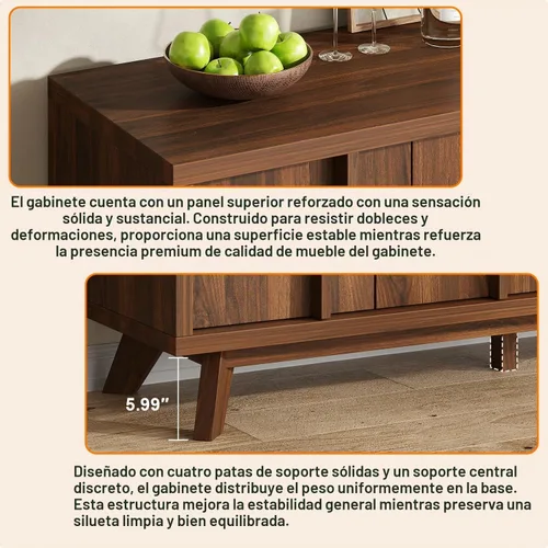 Vista 6 de knoworld Armario buffet aparador de 59 pulgadas con almacenamiento Marrón