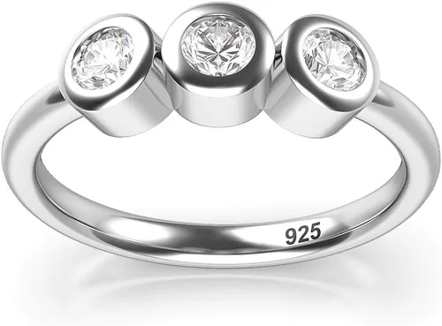 Vista 2 de Metal Factory Anillo de compromiso de plata de ley con 3 circonitas cúbicas para el futuro del pasado presente