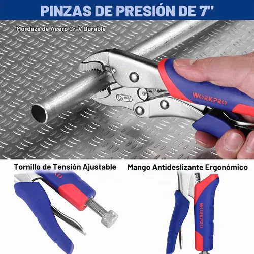 Vista 4 de WORKPRO Juego de alicates de 4 piezas de alicates de bloqueo deslizantes, alicates de junta de ranura y llave ajustable, kit de herramientas