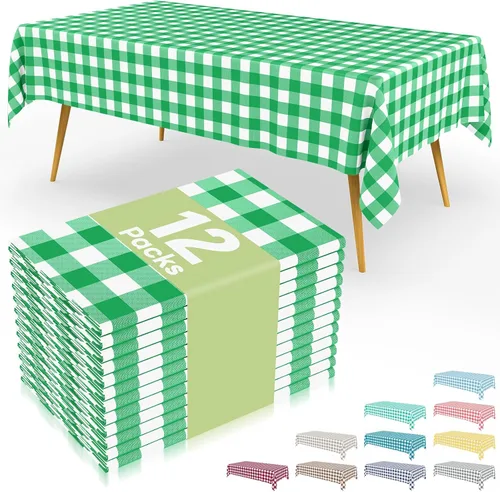 Vista 82 de Smiry 8 paquetes de manteles desechables Gingham, 54 x 108 pulgadas, manteles de plástico impermeables rectangulares en diseño a cuadros