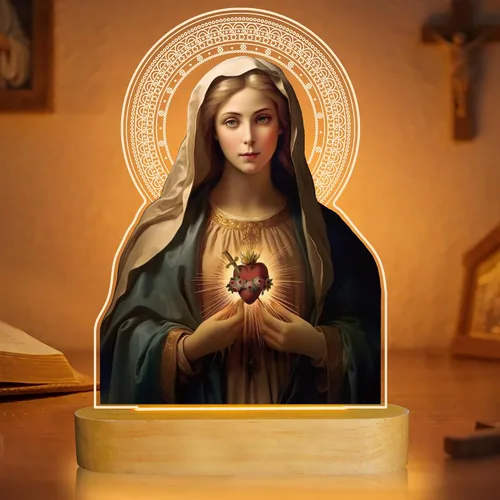 Vista 11 de Anywin Tres corazones sagrados, regalos católicos para mujeres/hombres, corazones de Jesús, luz nocturna, regalos de fe para Navidad, devocional