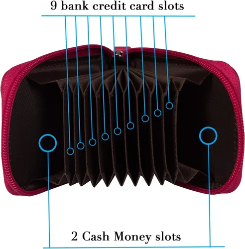 Vista 6 de Billetera con cierre de cuero genuino con tarjetero con bloqueador de señal RFID, S, Rojo rosa