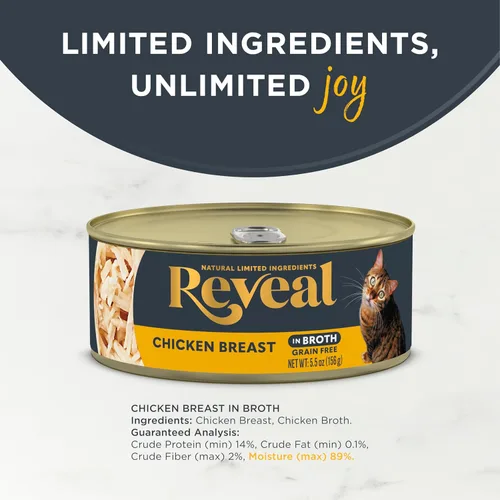 Vista 3 de Reveal Alimento natural enlatado húmedo para gatos, ingredientes limitados y naturales, sin granos, alto contenido de proteínas sin aditivos