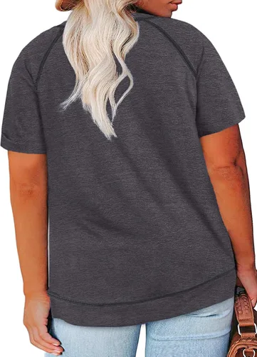 Vista 13 de Eytino Blusas de talla grande para mujer, cuello en V, manga corta, a rayas, casual, holgada, con bolsillo (1X-5X)
