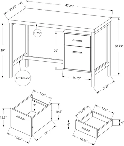 Vista 3 de Atlin Designs Contemporáneo 48" L Metal Home Office Computer/Escritorio de escritura con archivador en gris pardo oscuro