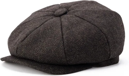 Vista 11 de BOTVELA Sombrero de tweed de espiga de 8 paneles de mezcla de lana para hombre