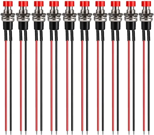 Vista 8 de Gebildet 10 piezas de botón de presión momentáneo mini precableado negro 3V-6V-12V-24V-230V/1A, SPST normalmente abierto ON/Off, botón redondo de 2