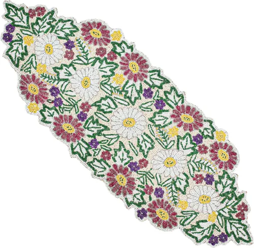 Vista 22 de CLEENTABLE Camino de mesa decorativo con cuentas de 36 pulgadas, diseño floral hecho a mano con respaldo de poliéster duradero para comedor, mesa