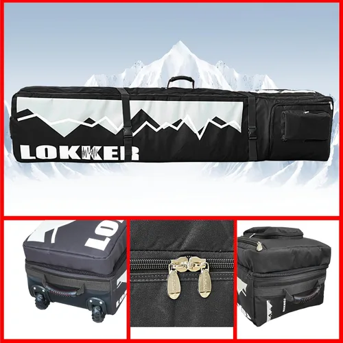 Vista 4 de D900 - Bolsa acolchada de snowboard con ruedas para viajes aéreos, impermeable de 71 pulgadas, gran capacidad para esquís/tablas de snowboard