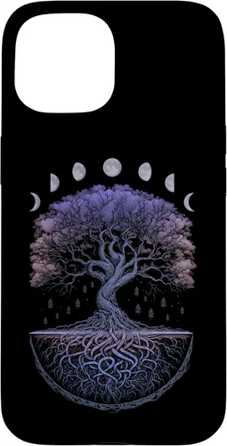 Vista 6 de Funda para iPhone 11 Pro Max Yggdrasil nórdico árbol de la vida vikinga fases de la luna