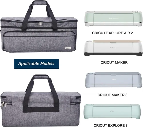 Vista 5 de Estuche de transporte de doble capa con bolsillo para tapete para Cricut Maker 4, Explore 4, múltiples compartimentos frontales grandes