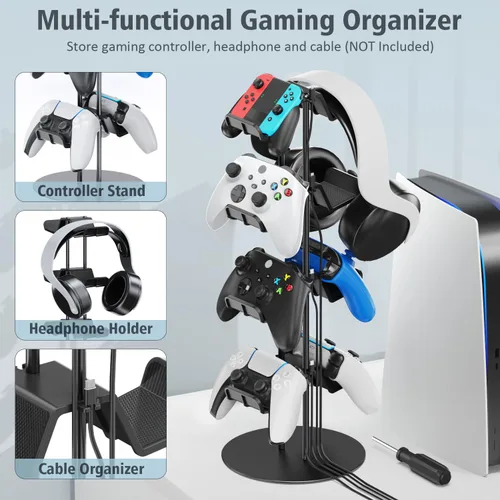 Vista 2 de Kytok Soporte de controlador de 4 niveles con organizador de cables para escritorio, soporte universal para auriculares compatible con consola Xbox