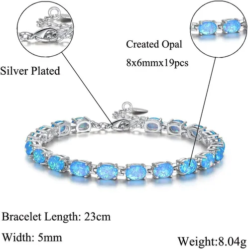 Vista 6 de CiNily Pulsera chapada en rodio de ópalo de fuego para mujer, regalo de boda, 8.5 pulgadas