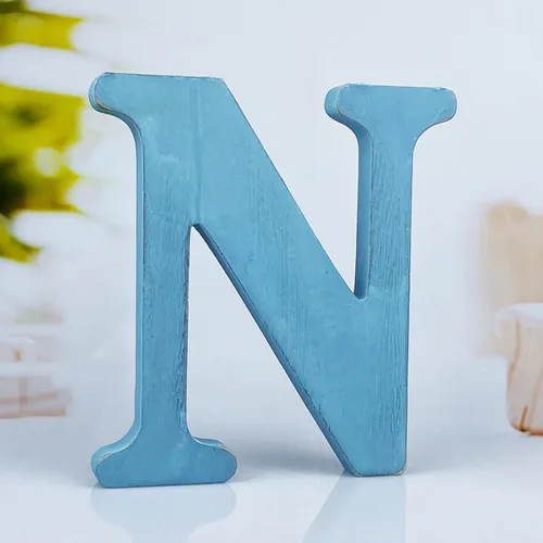 Vista 22 de Letras de madera azul rústica de 6 pulgadas, letras de madera sin terminar para pared, letras decorativas azules retro de pie, decoración de tablero