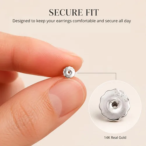 Vista 7 de Everyday Elegance Reemplazo de Respaldo de Dos Aretes de Oro Blanco Sólido 14K Rosca de Tornillo que se Enrosca y Desenrosca Bloqueo de Respaldo