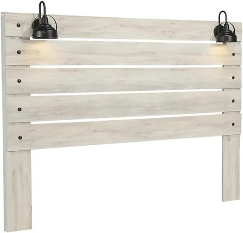 Vista 6 de BOWERY HILL Cabecera de panel doble, acabado blanqueado, madera de ingeniería, lámpara LED integrada, puertos de carga USB, estilo industrial