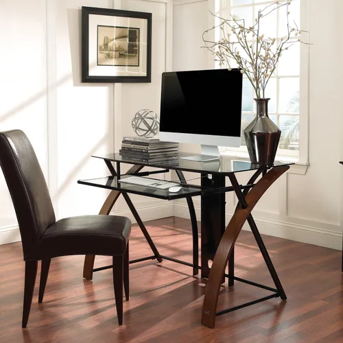 Vista 2 de BellO Escritorio para computadora con parte superior curva de vidrio – color espresso vibrante, Espresso