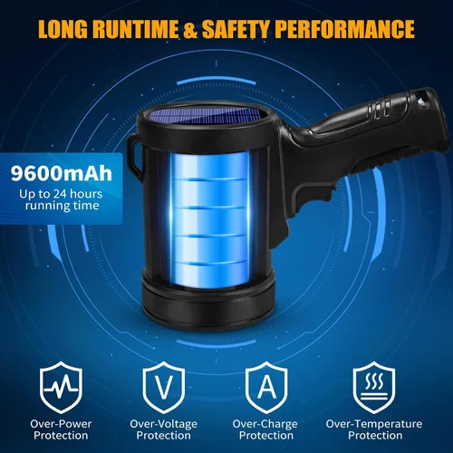 Vista 3 de Foco recargable, 99000 lúmenes, linterna LED brillante, reflector de luz de larga duración, focos de mano para exteriores con paneles solares