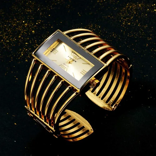 Vista 4 de Brazalete rectangular de lujo Dial, hueco con reloj analógico de cuarzo, reloj de pulsera