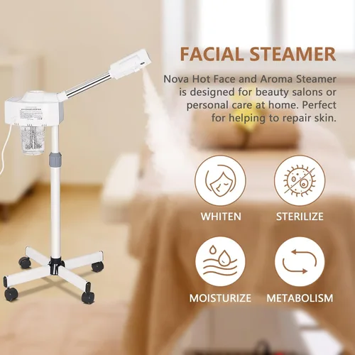 Vista 8 de Nova Microdermabrasion Vaporizador facial profesional sobre ruedas, ozono iónico con función de niebla caliente, vaporizador facial para limpieza