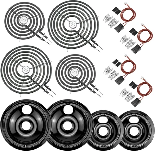 Vista 13 de Sartenes de goteo negras para quemador WB31M19(8") WB31M20(6") Repuesto de quemador de estufa eléctrica WB30M1(6") WB30M2(8")&WB17T10006 Bloque