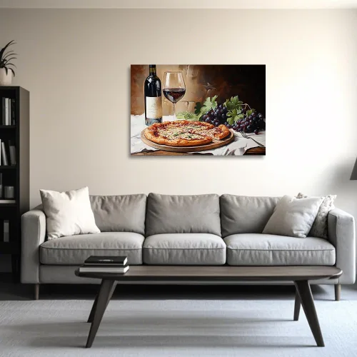 Vista 2 de YMXZHUANSH Arte de pared de vino, rosas, lienzo de cocina, cuadros de pizza y uva, impresiones de decoración de cocina para restaurante bar, 12 x 18
