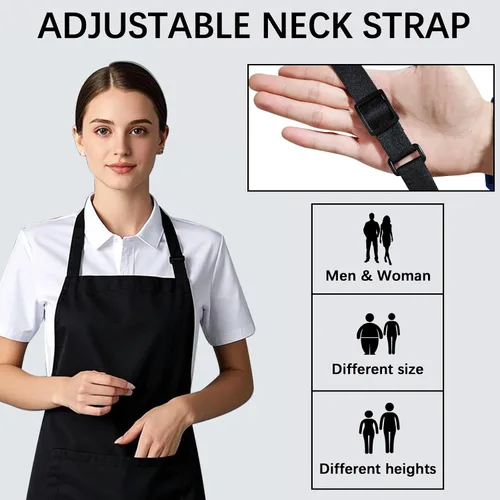 Vista 6 de Delantal con babero - Delantal unisex negro con 2 bolsillos, delantal de cocina para chef, delantales de dibujo para barbacoa, negro (10 piezas)