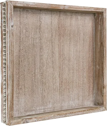 Vista 15 de MAONAME Bandeja de Madera para Servir, Bandeja de Madera Estilo Granja con Cuentas, Bandeja Octogonal para Servir Blanca Lavada, Bandeja de Mesa