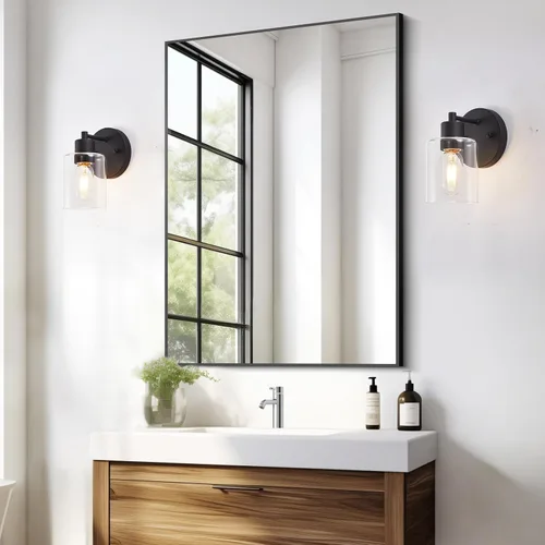 Vista 4 de Aplique de Pared, Luz de Tocador Negra, Moderna Lámpara de Baño con Pantalla de Vidrio Transparente y Prevención de Humedad y Óxido, Lámpara