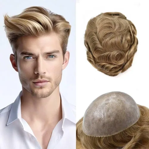 Vista 161 de Toupee for Men Hair Piece Real Human Hair Full Poly Skin Mens Toupee Mens Hair System Injected PU Hair System Invisible Hairpiece for