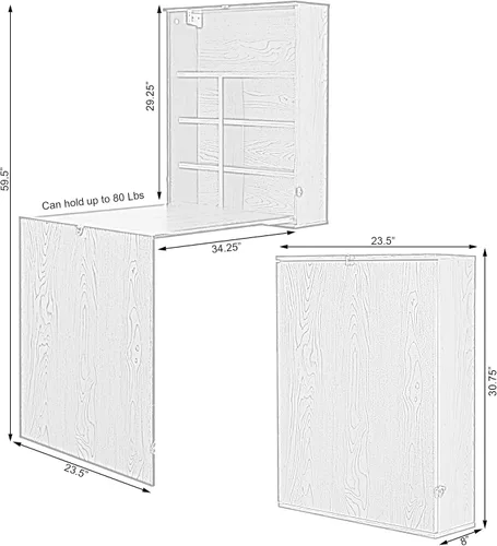 Vista 3 de Basicwise Escritorio plegable para laptop con estantes, color marrón