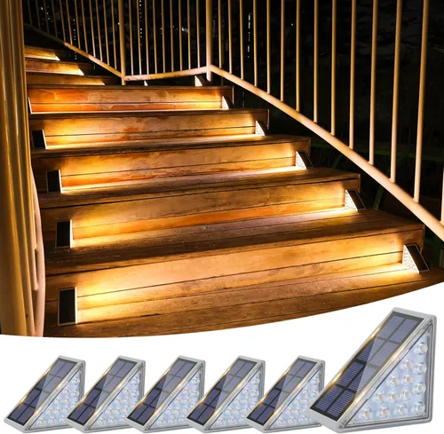 Vista 14 de VOLISUN Paquete de 6 luces solares para escaleras, 7 colores fijos, luces solares para escalones al aire libre, impermeables, IP67, luz LED