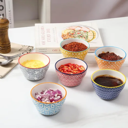 Vista 7 de Selamica Vasos de cerámica para caldo de 8 onzas, cuencos pequeños de 4 pulgadas, cuencos de postre para salsa de sopa, tazas de café, aptas
