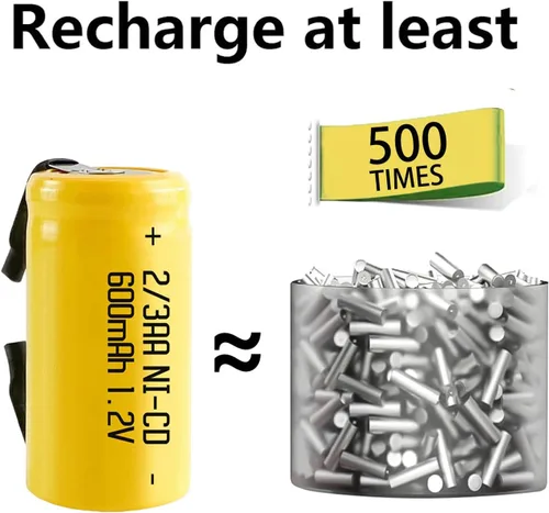 Vista 4 de Batería recargable de 600 mAh 1.2 V 2/3AA AA Batería solar plana Batería Ni-CD, -12 piezas amarillo