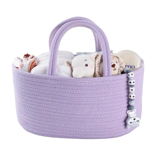 Vista 19 de Organizador de pañales para bebé con asa de cuerda de algodón para niña o niño, cesta de almacenamiento portátil para guardería, bolsa de pañales