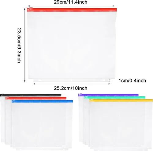 Vista 2 de Zonon 30 bolsillos para carpeta, 3 agujeros, con cremallera, tamaño carta, bolsas con cremallera, PVC transparente, 3 anillas, bolsas para archivar