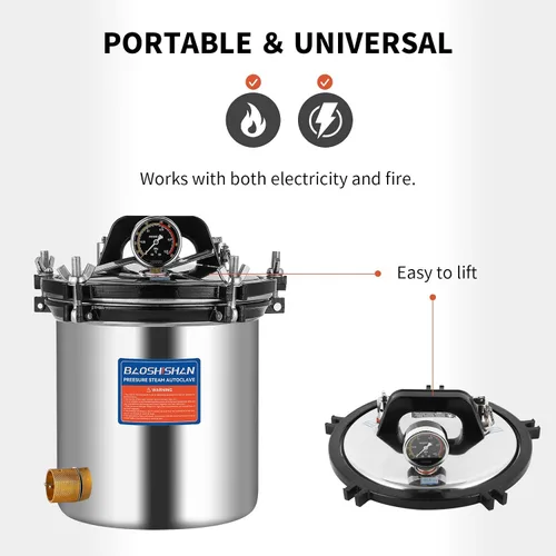Vista 3 de BAOSHISHAN - Autoclave de vapor de acero inoxidable (18 litros) Autoclave de presión portátil de 19 QT, 1KW, 110V