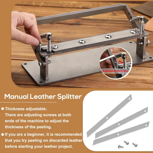 Vista 5 de Separador de cuero, pelador de cuero, máquina de biselado manual, máquina de pelado y adelgazamiento con cuchillas para herramientas de artesanía