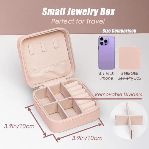 Vista 4 de BeBeGee Joyero de viaje, mini organizador de viaje portátil, pequeñas cajas de joyería para mujeres, regalos de dama de honor y artículos esenciales
